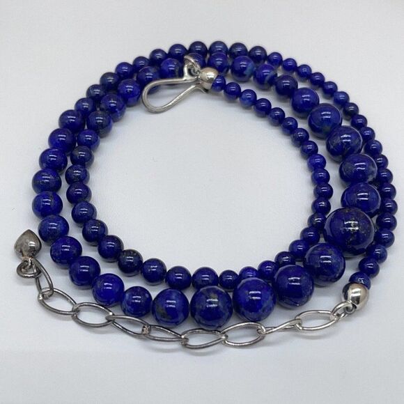 Jay King Lapis Necklace Graduated Beads Sterling Silver .925 Findings 19.75" - Picture 4 of 7